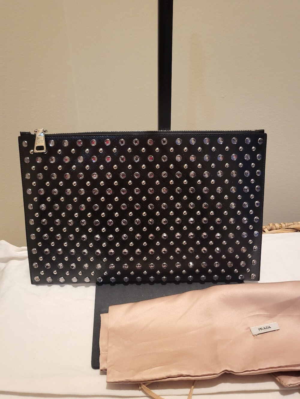 Prada Studded Leather Clutch Black